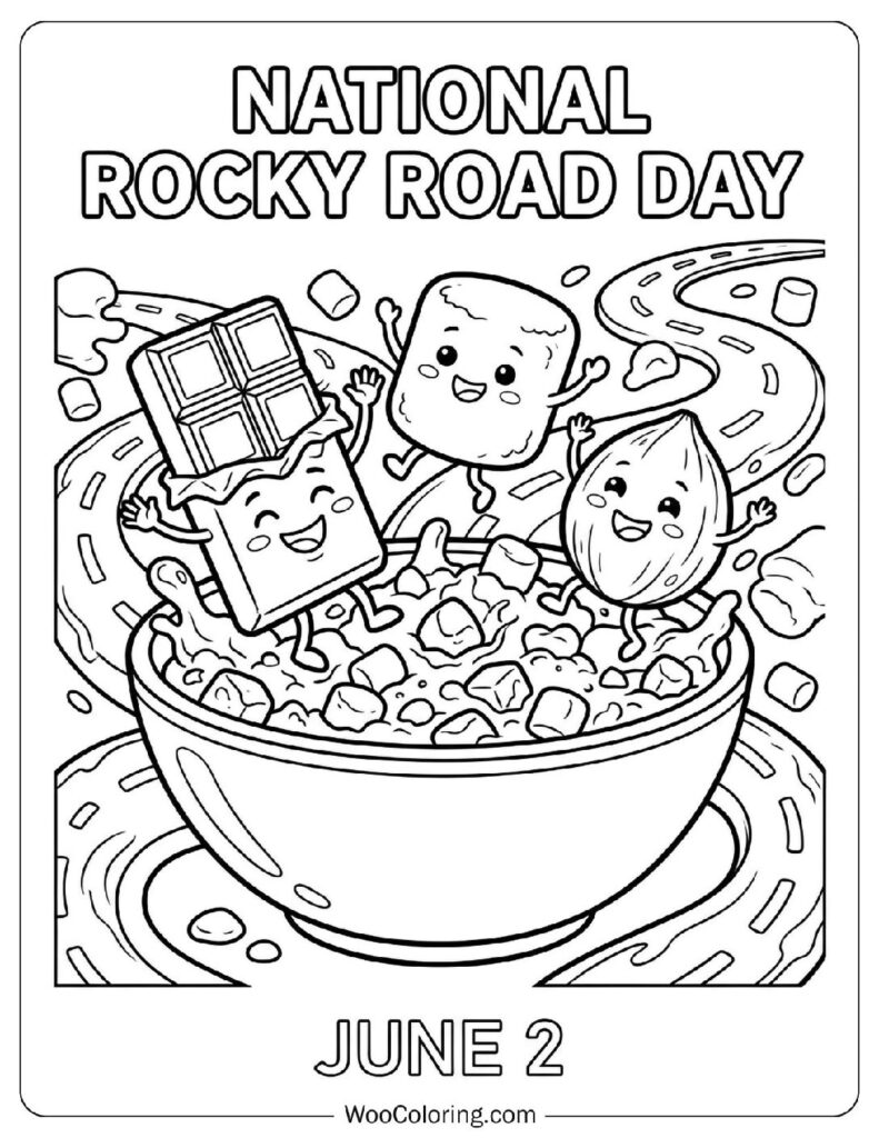 June 2 – National Rocky Road Day Coloring Sheet