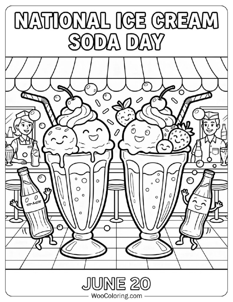 June 20 – National Ice Cream Soda Day Coloring Page