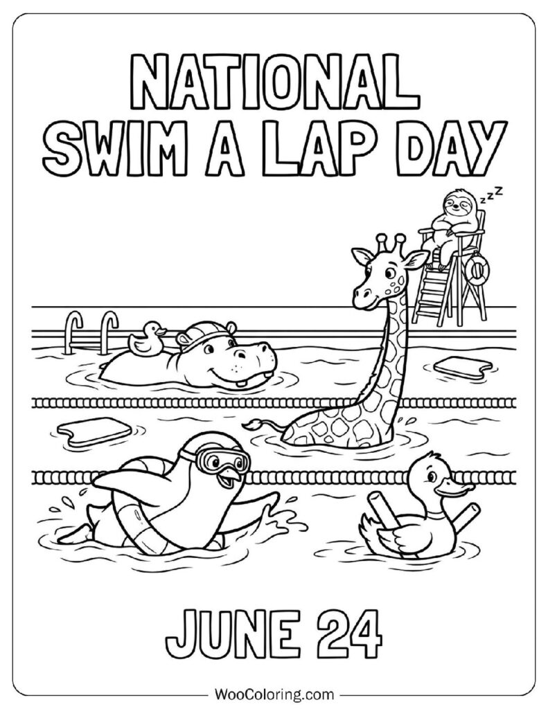 June 24 – National Swim a Lap Day Coloring Sheet for Kids