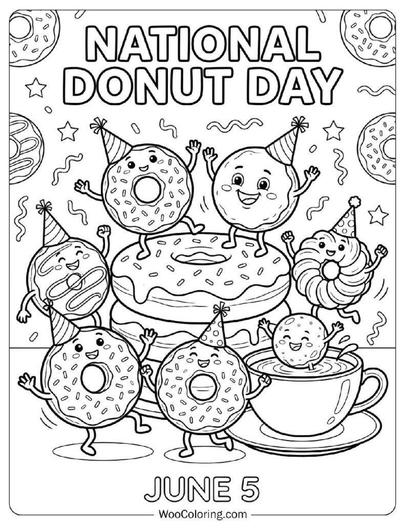 June 5 – National Donut Day Coloring Page for Preschoolers