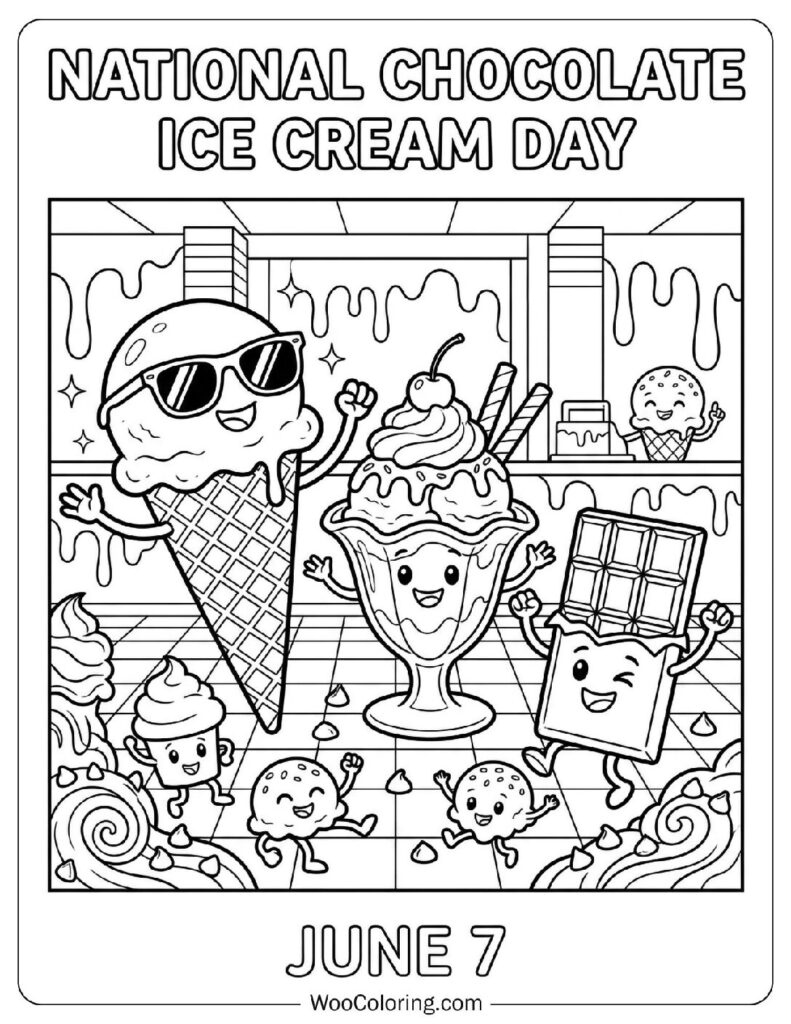 June 7 – National Chocolate Ice Cream Day Picture to Color