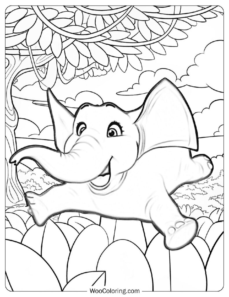 Jungle Beat Style Elephant Coloring Sheet with Rhythmic Energy