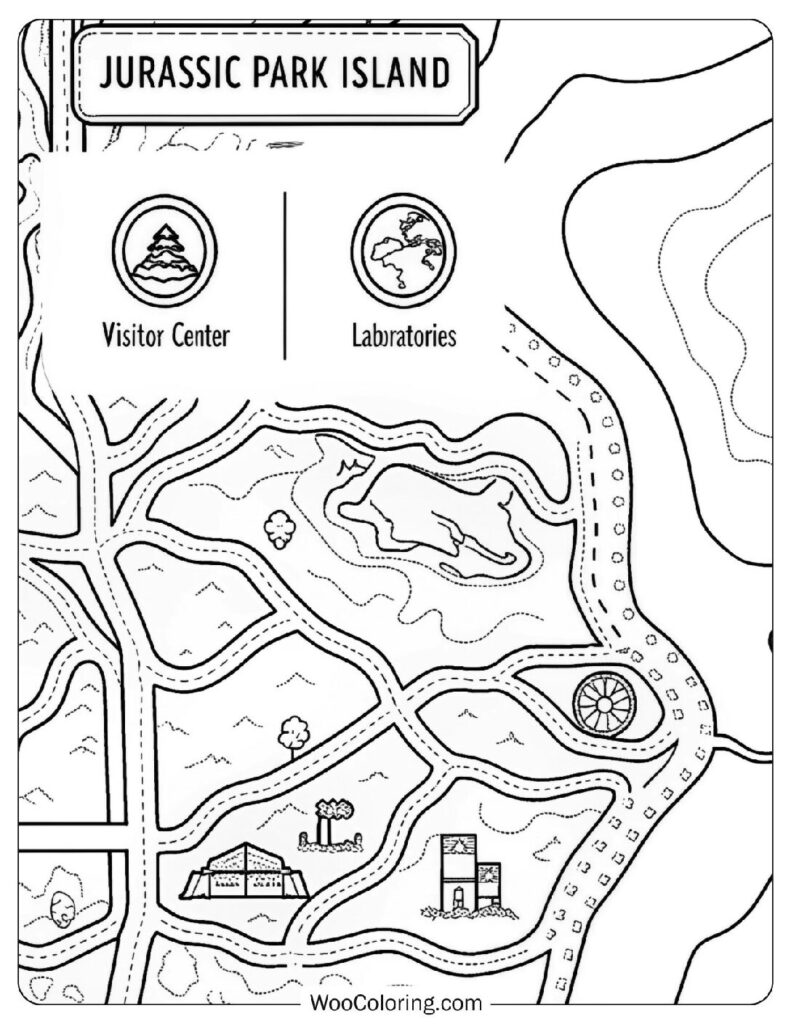 Jurassic Park Island Map Sheet to Color