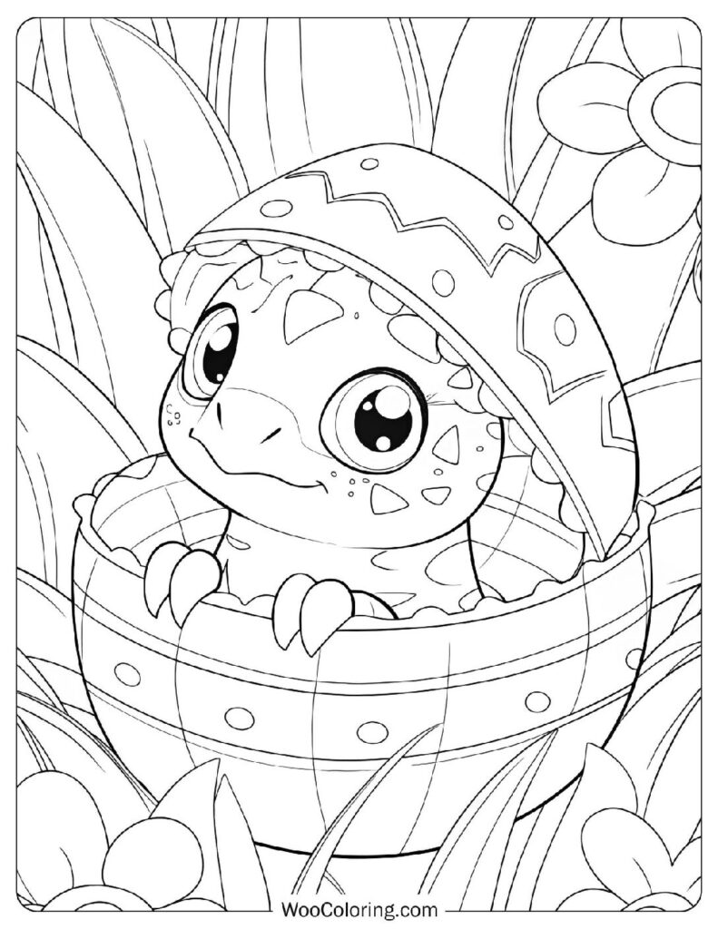 Kawaii Baby Carnotaurus in a Decorated Egg