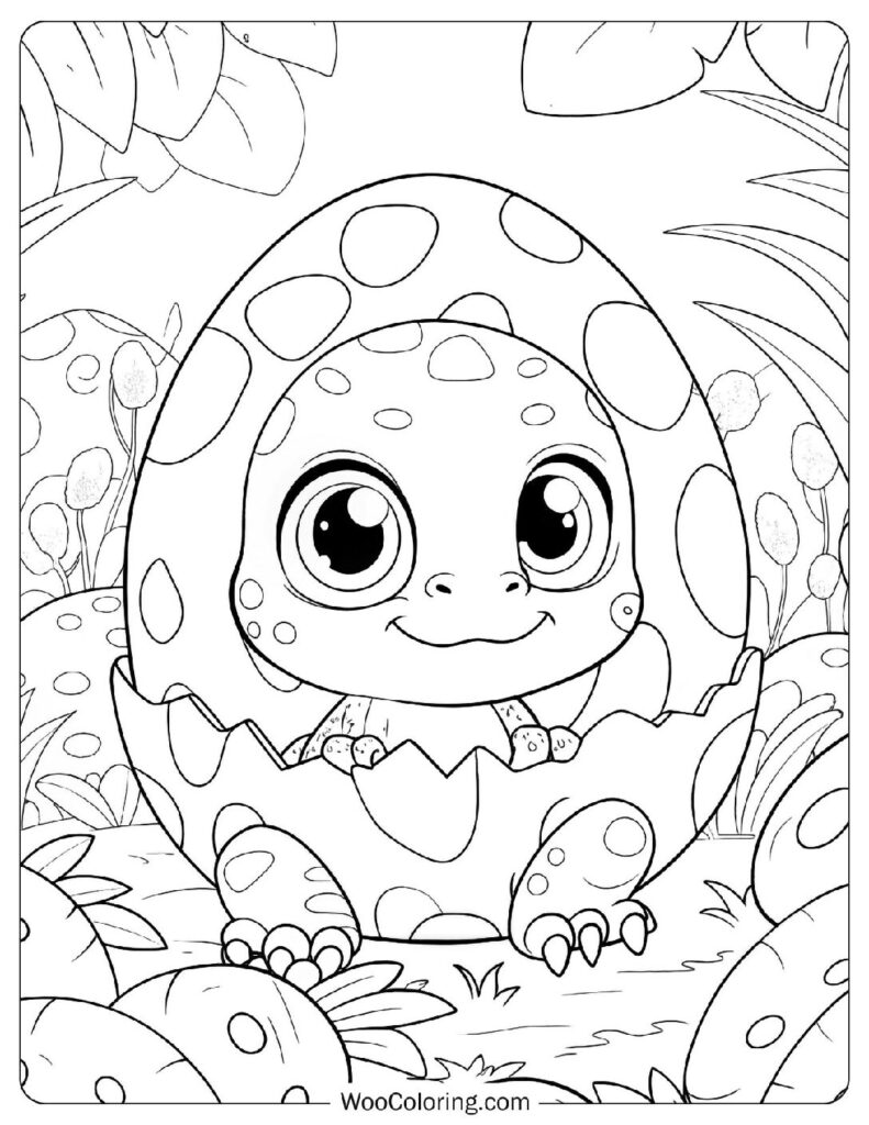 Kawaii Baby Velociraptor Inside a Spotted Egg