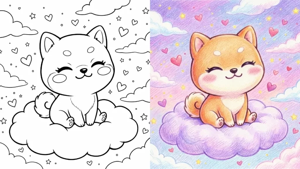 Kawaii Dog Coloring Pages
