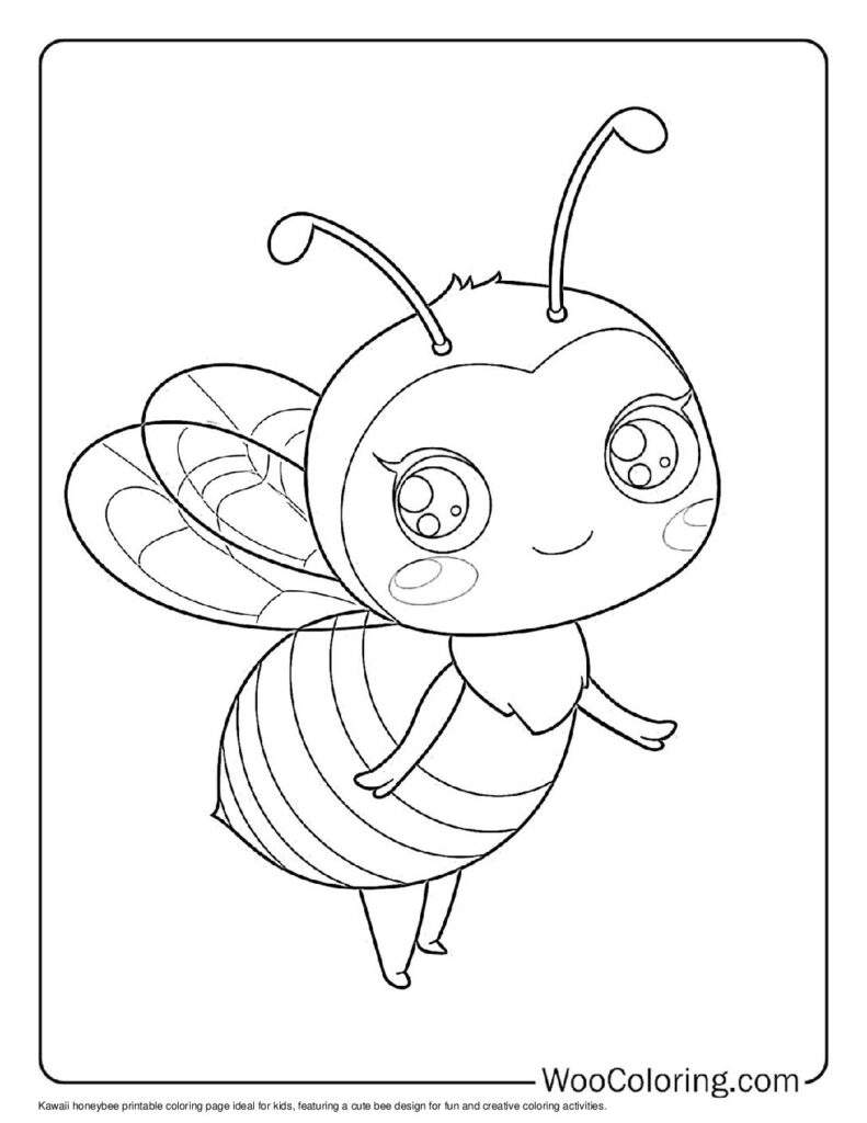 Kawaii Honeybee Coloring In For Kids