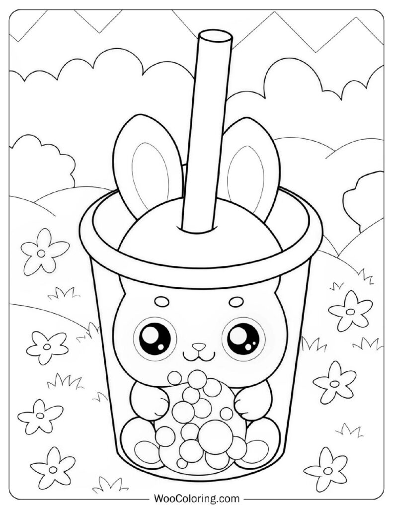 Kawaii Rabbit Boba Tea Cute Bunny Drink Sheet to Color