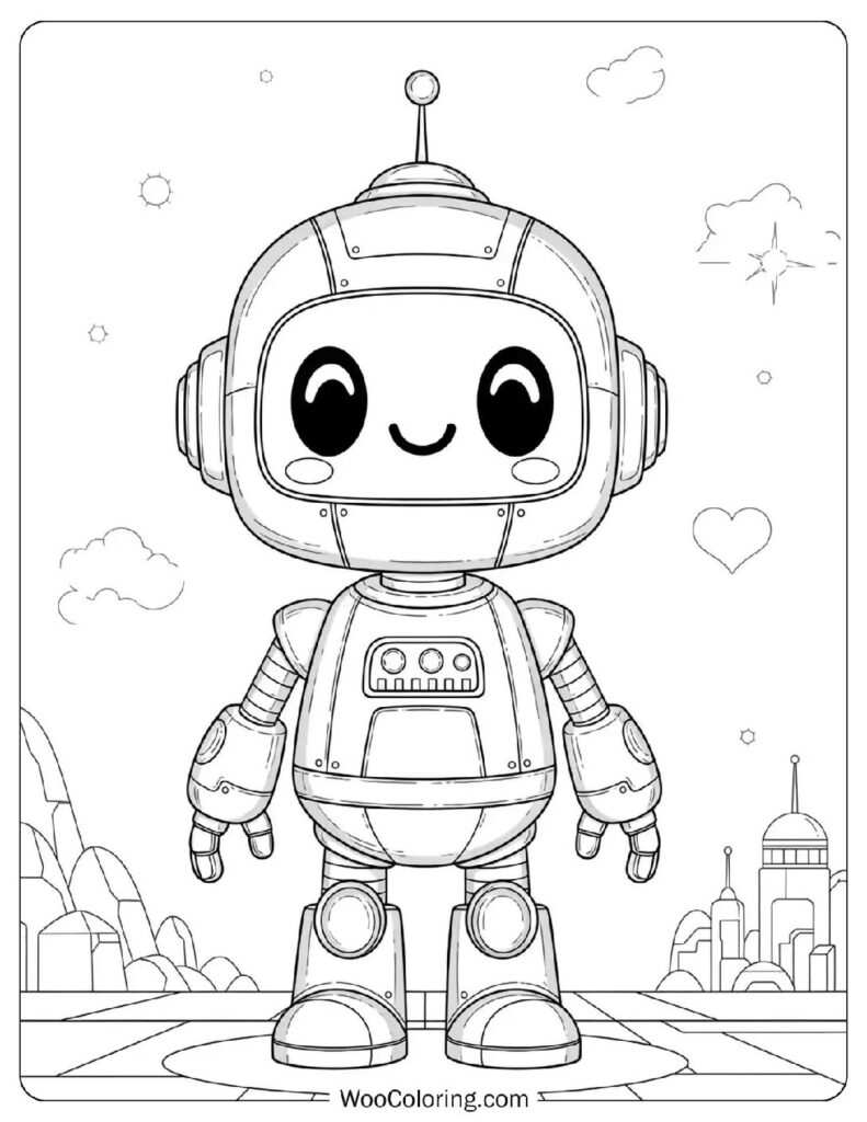 Kawaii Robot Friend Coloring Page