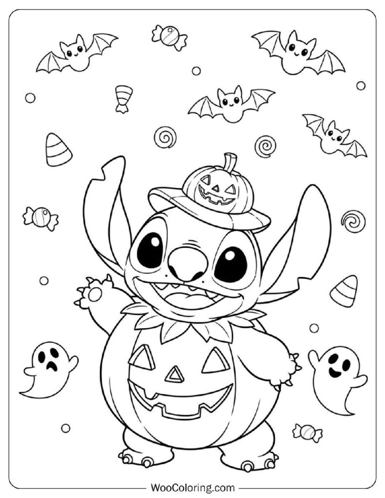 Kawaii Stitch in Pumpkin Costume for Halloween