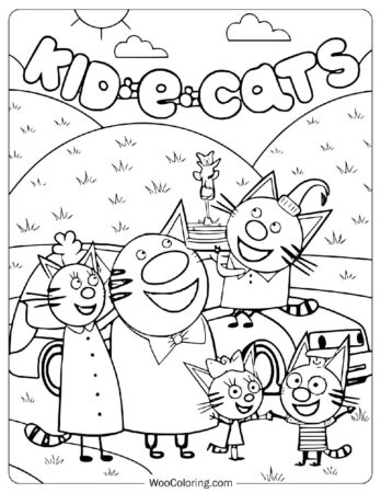 Kid-E-Cats with Cookie, Pudding, Candy, Mommy, and Daddy Coloring Page