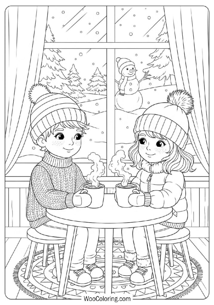 Kids Warming Up With Hot Chocolate After a Long Day of Snow Games