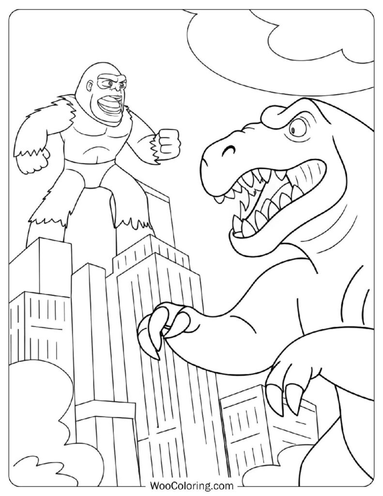 King Kong vs T-Rex Coloring Page