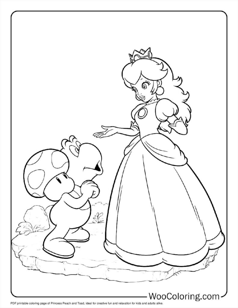 Kingdom Friends Princess Peach and Toad Coloring Page