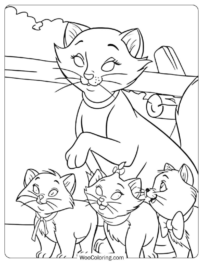 Kittens Toulouse Marie And Berlioz From The Aristocats Coloring Picture