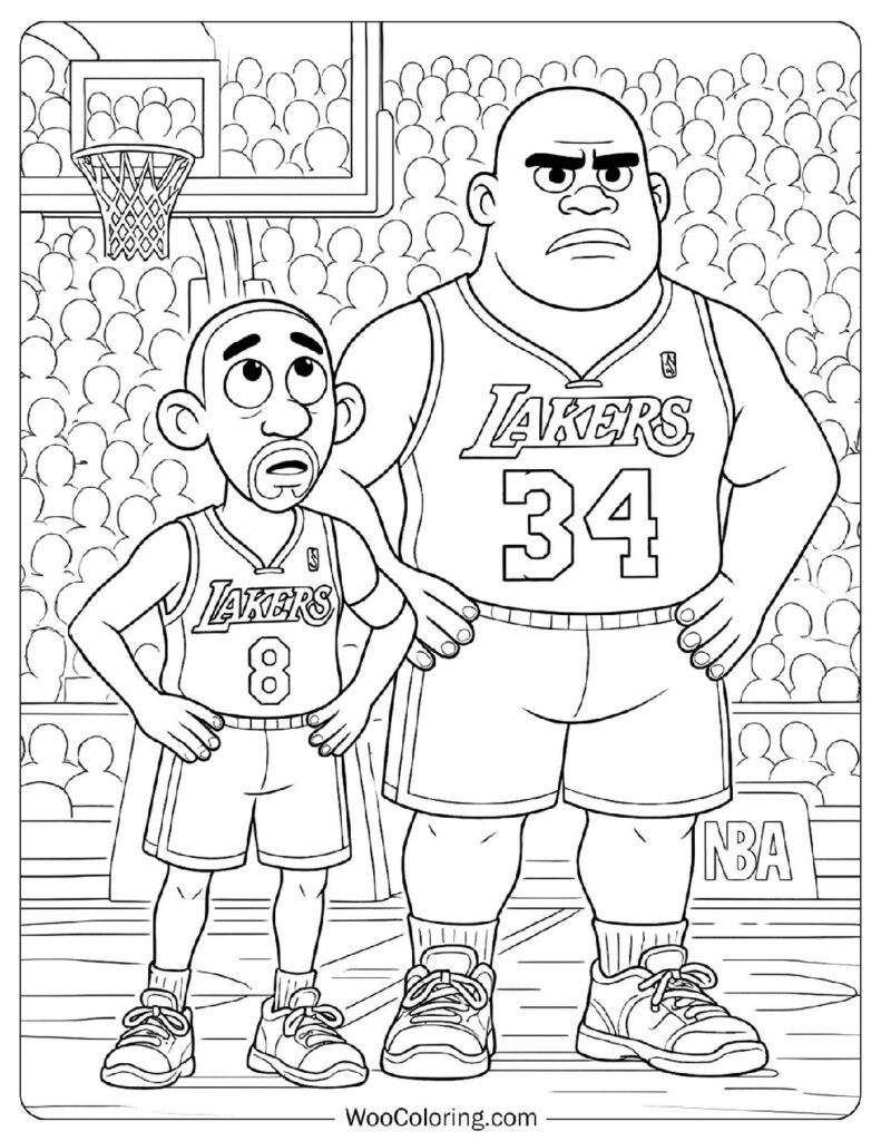 Kobe Bryant and Shaquille O’Neal Together on the Court for the Lakers Picture To Color