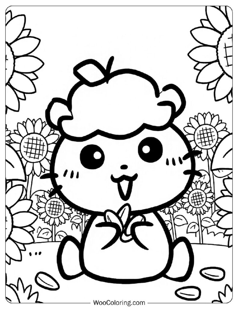 Kuririn Coloring Sheet for Preschoolers cheerful golden hamster wearing a flower hat