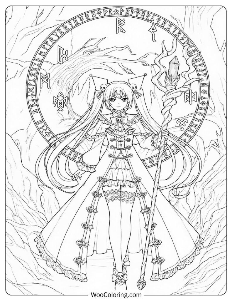 Kuromi Casting a Spell Coloring Page for Kids with Style and Mischief