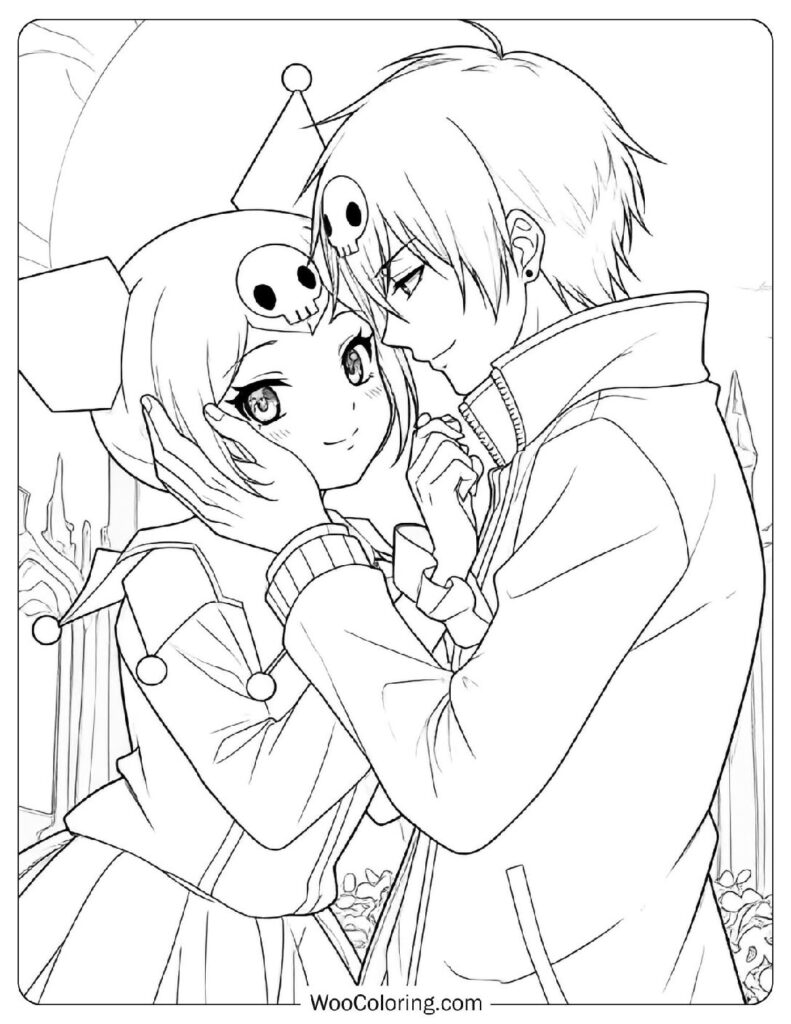 Kuromi and Her Boyfriend Coloring Page for Kids About Love with a Punk Twist