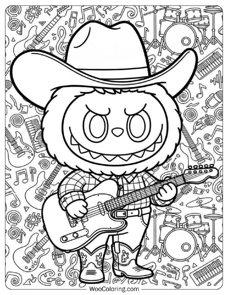 Labubu listening to country music in Nashville