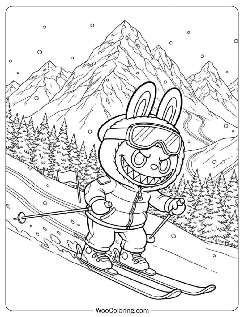 Labubu skiing in the Rocky Mountains, Denver
