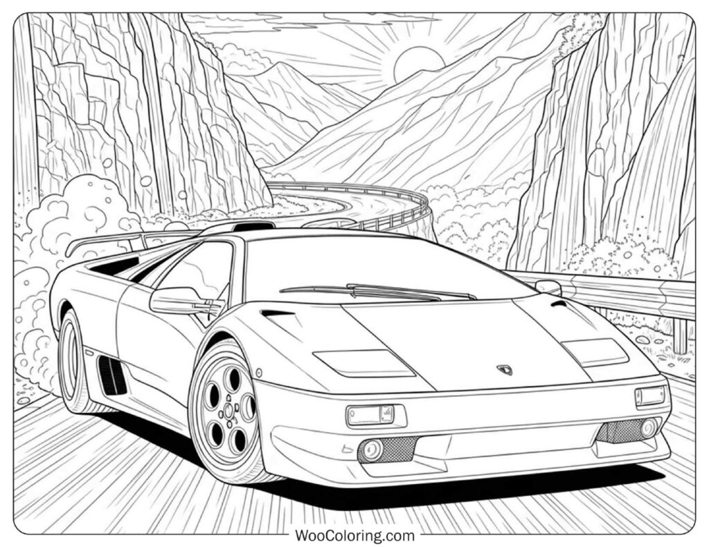 Lamborghini Diablo on Gorge Road Coloring Sheet for Preschoolers