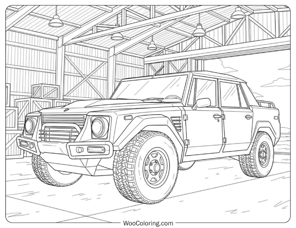 Lamborghini LM002 (Rambo Lambo) in Military Hangar Setting