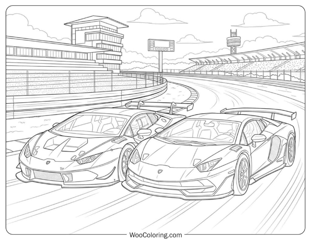 Lamborghini Racing Duel with Track Details Outline