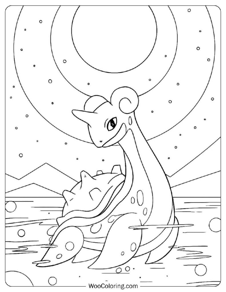 Lapras Under the Moonlight Coloring Sheet for Preschoolers