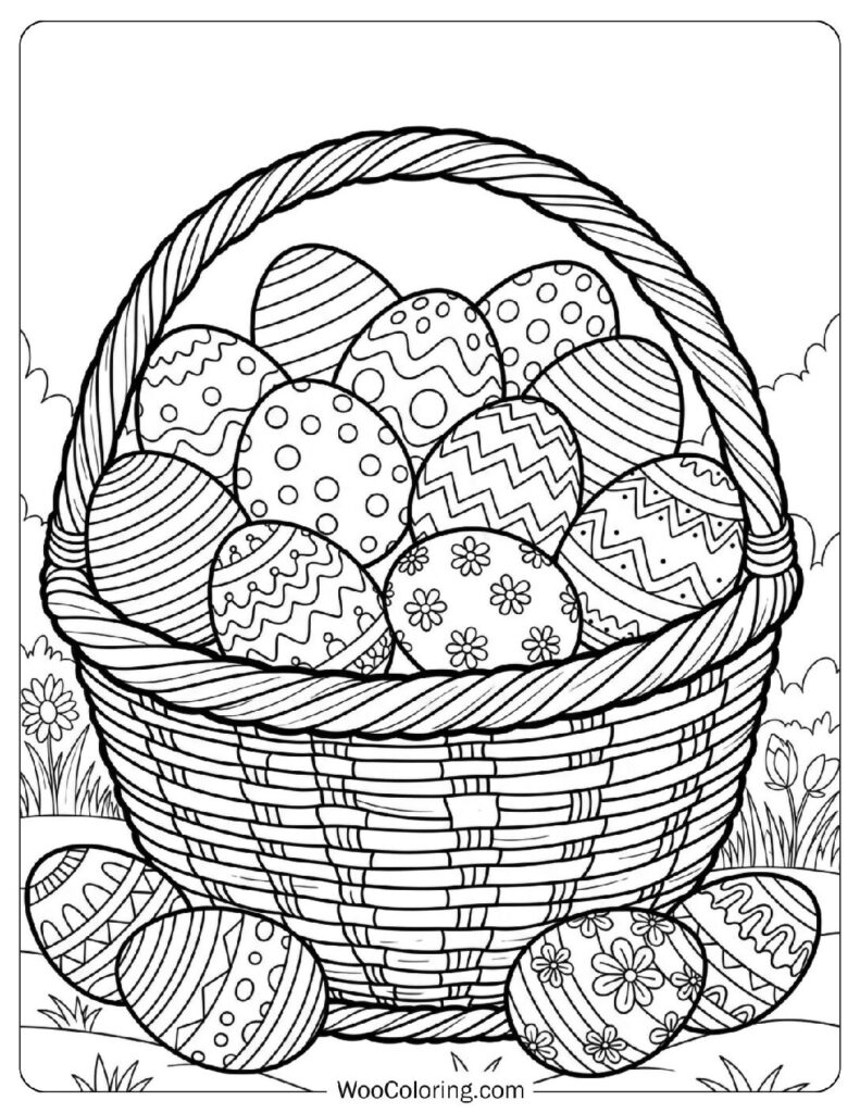 Large Easter Basket Overflowing with Patterned Eggs
