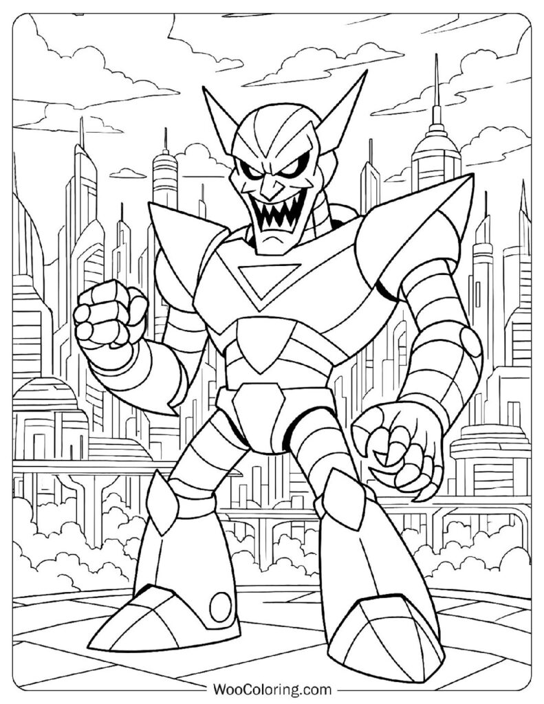 Laughing Evil Robot Outline Coloring Page