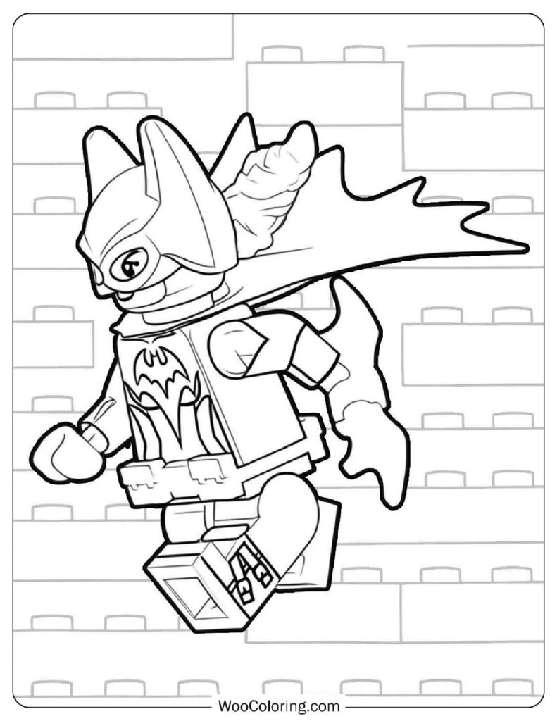 Batgirl from The Lego Batman Movie Holding a Batarang in an Action Scene Coloring Sheet