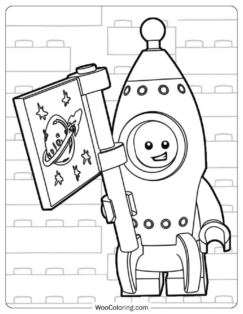 Rocket Boy from Lego Collectible Minifigures Launching Into Space with a Smile Coloring Page for Kids