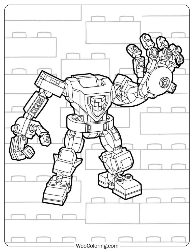 Thanos in Lego Marvel Avengers Mech Suit Holding the Infinity Gauntlet Coloring Page for Kids