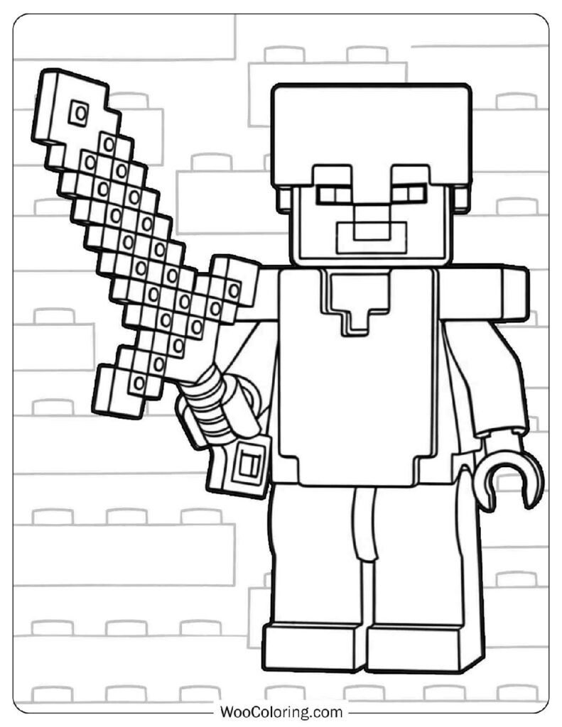 Steve from Lego Minecraft Wearing Diamond Armor and Holding a Sword in an Epic Adventure Scene