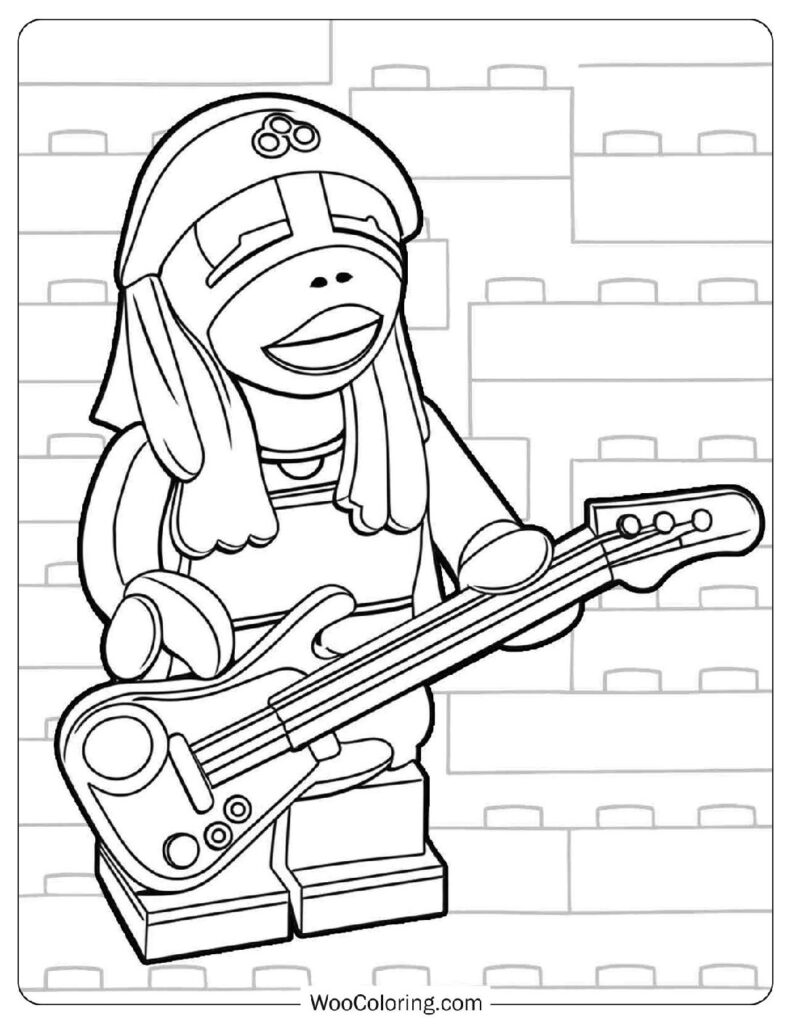 Janice from the Lego Muppets Series Playing Guitar in a Fun Music Scene for Preschoolers Coloring Sheet