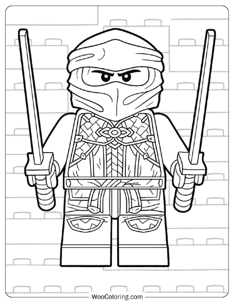 Golden Ninja Lloyd from Lego Ninjago with Dual Swords in a Powerful Fighting Stance