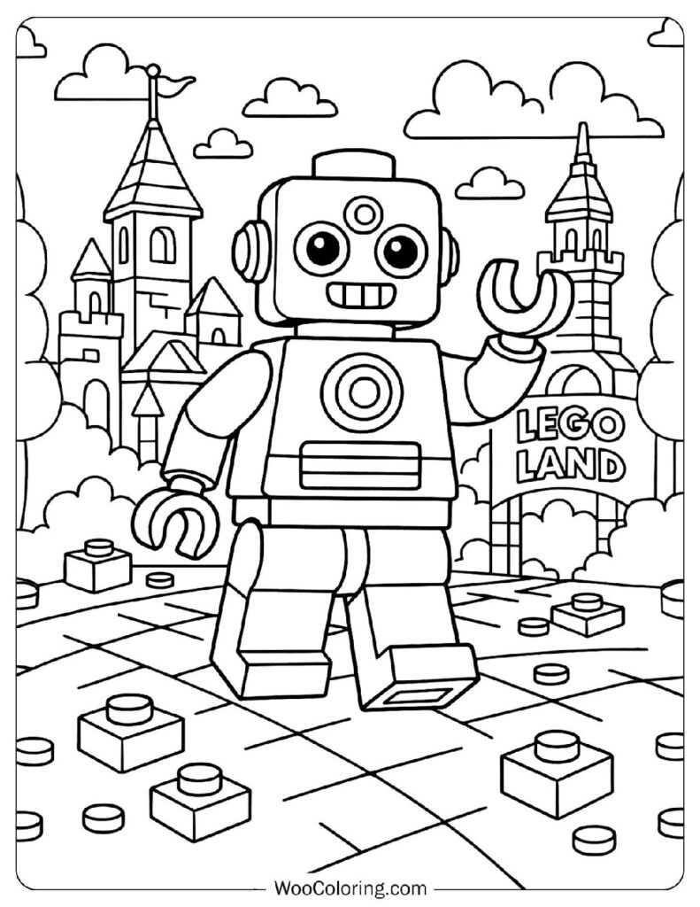 Lego Robot in Lego Land Coloring Page