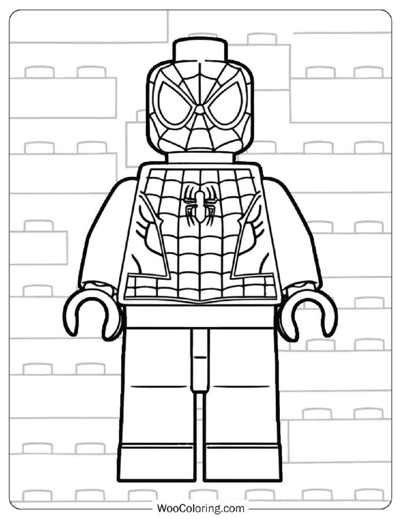 Lego Spider-Man Swinging Through the City from the Marvel Super Heroes Series Coloring Page
