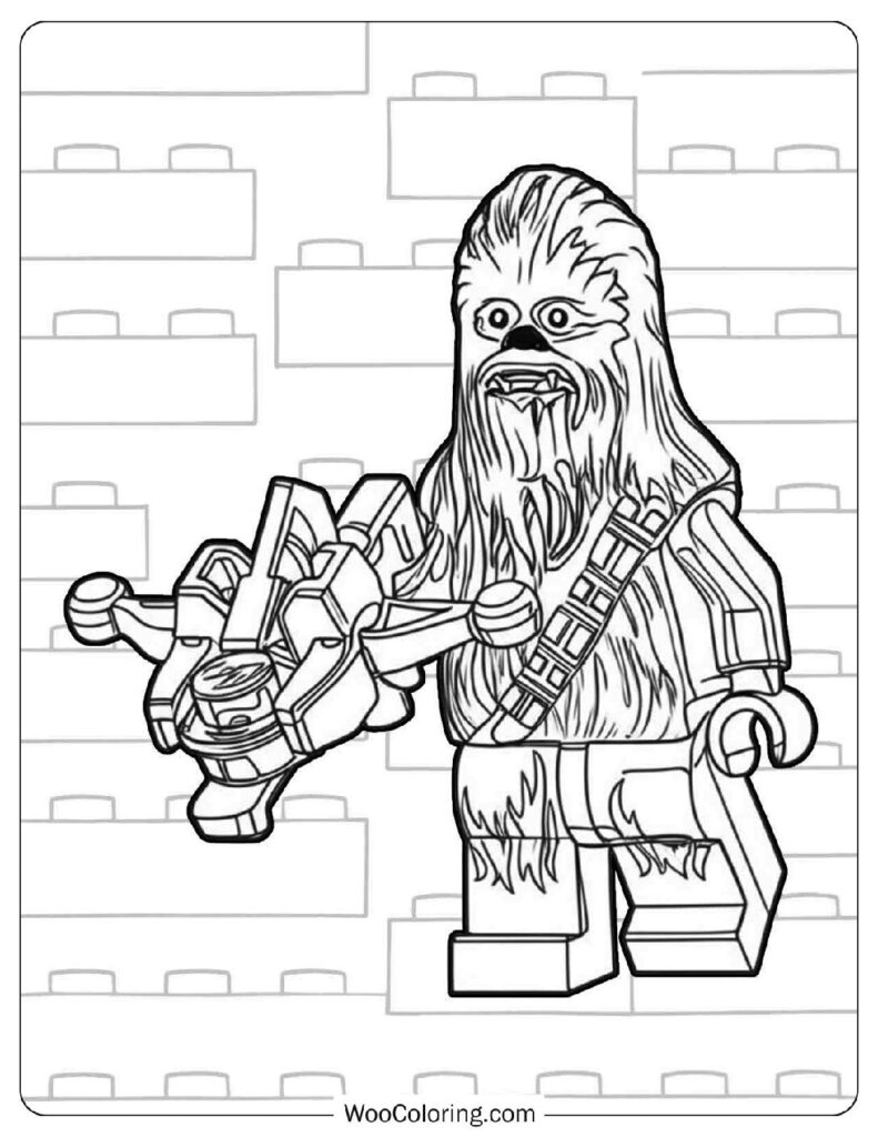 Chewbacca from Lego Star Wars on the Death Star Aiming His Shooter Crossbow