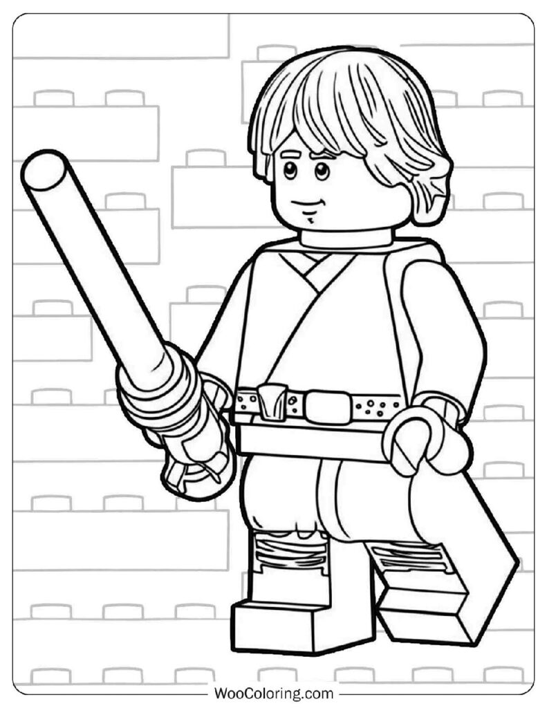 Luke Skywalker Standing on the Death Star Holding His Lightsaber in Full Jedi Gear Coloring Picture
