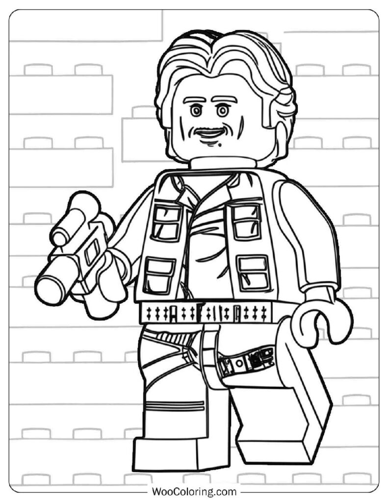 Han Solo from Lego Star Wars on the Death Star Holding His Blaster and Showing His Iconic Hair