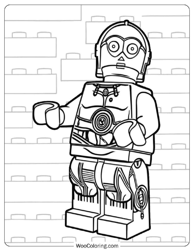 C-3PO in a Classic Lego Star Wars Scene from The Force Awakens Coloring Page for Kids