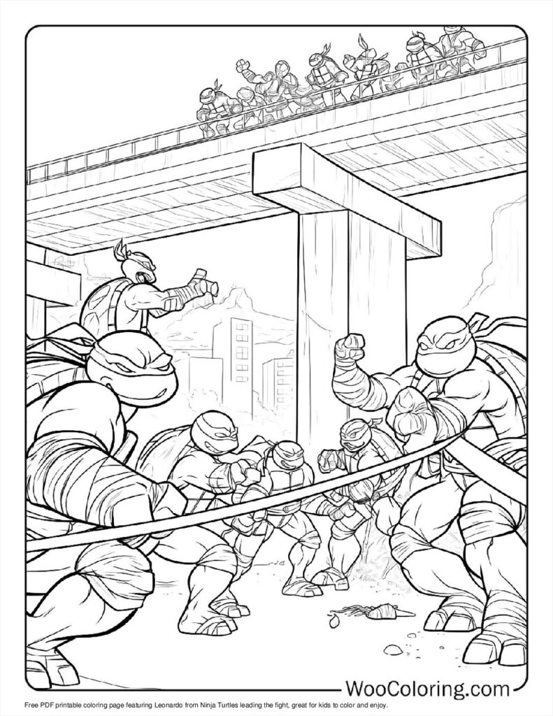 Leonardo Leads the Fight Coloring In For Kids