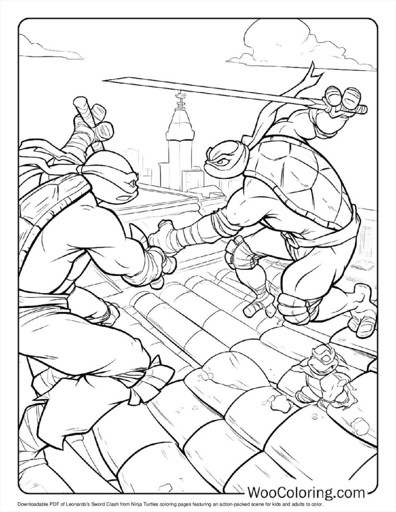 Leonardo's Sword Clash Coloring In For Kids