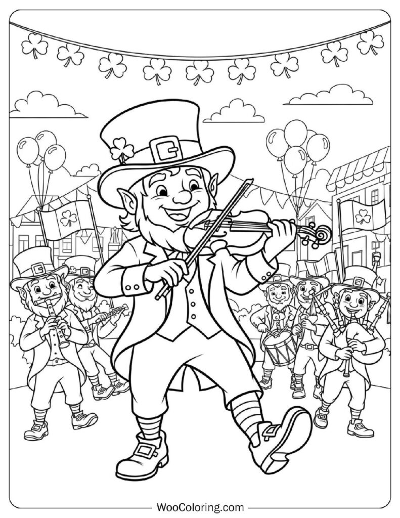 Leprechaun Parade with Instruments and Flags