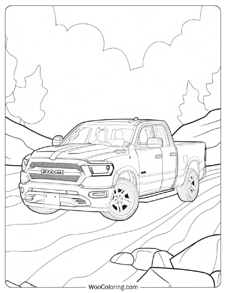 Lifted RAM Truck Going Off Road For Kids Coloring