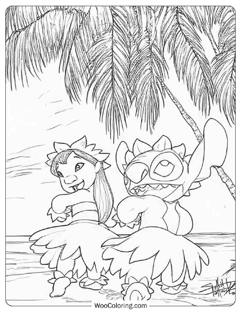 Lilo and Stitch Dancing Hula on Tropical Beach