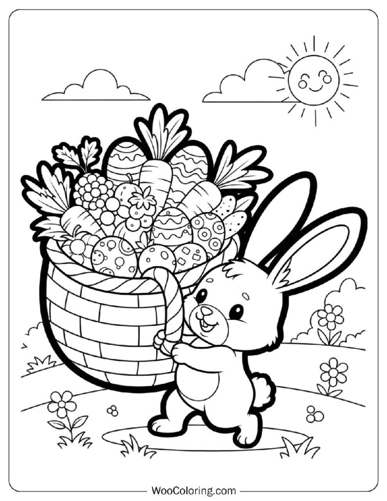 Little Bunny Carrying a Heavy Basket of Treats