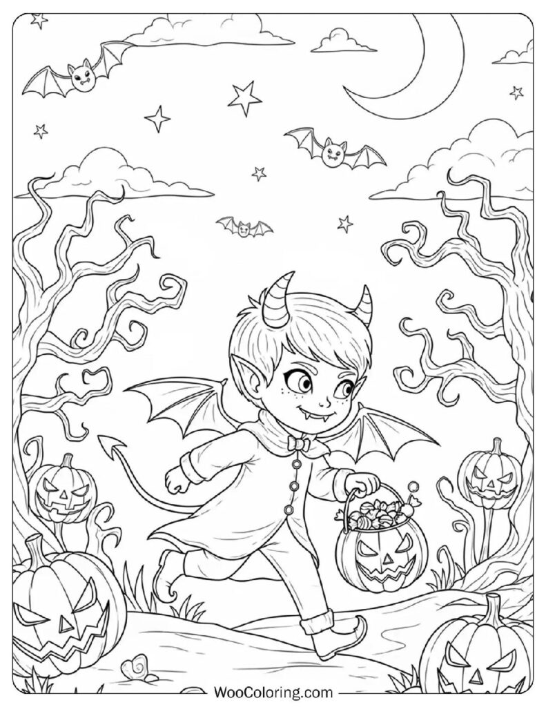 Little Devil Trick-or-Treater coloring page